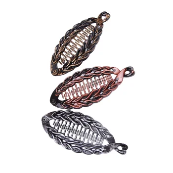 

9pcs Fish Shape Banana Hair Clips Resin Retro Twist Design Ponytail Holder Hair Clamps (Golden Silver Red Bronze for Each 3pcs)