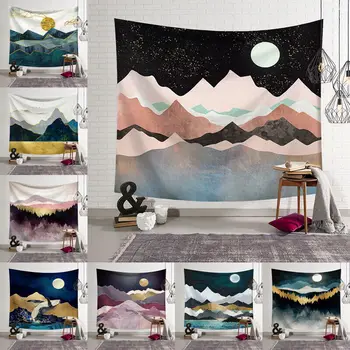 

Tapestries Psychedelic Square Pastoral Style Sunset Forest Tree Mountain Tapestry Wall Hanging Home Room Decor Print Colorful