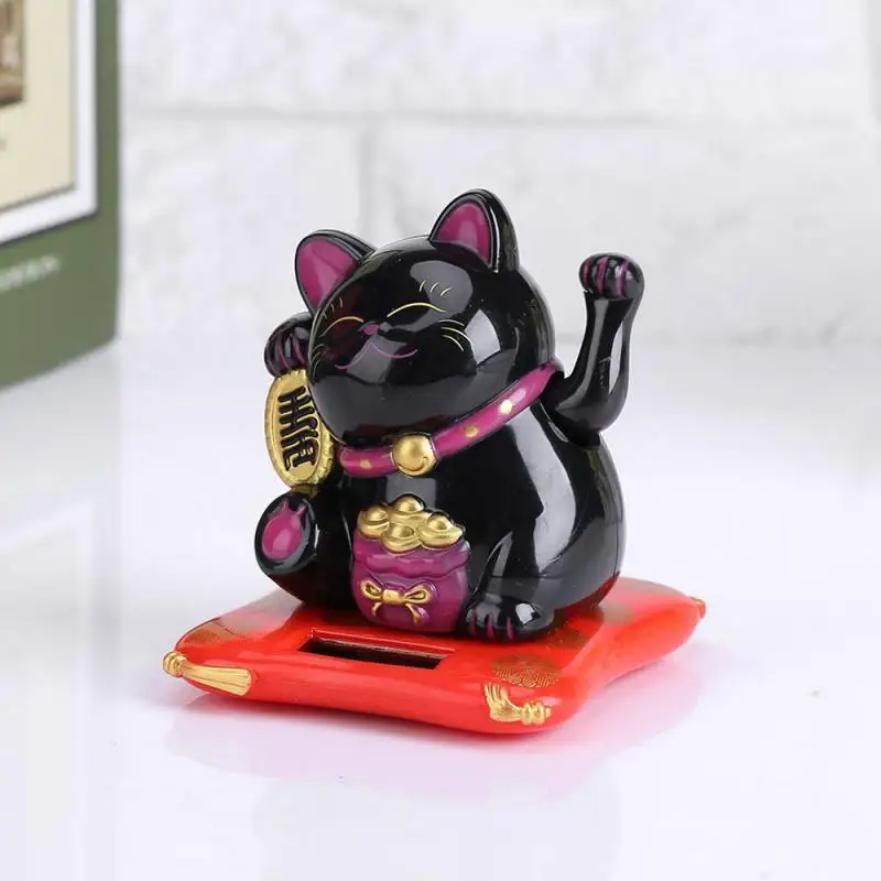 DERCLIVE 1PCS Solar Powered Adorable Lazy Lying Waving Beckoning Fortune Lucky Cat Car Accessories 