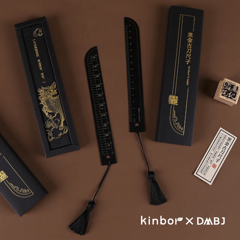Ruler Kinbor DMBJ Retro Black Gold Ancient Knife 15CM Bookmark Stationery For School Office