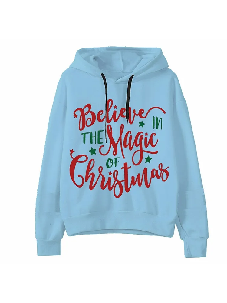 Long Sleeves Elastic rope gray Sweatershirt Stripe Christmas Letter Print Hoodie Tops Blouse spring autumn women's sweatshirt #A |