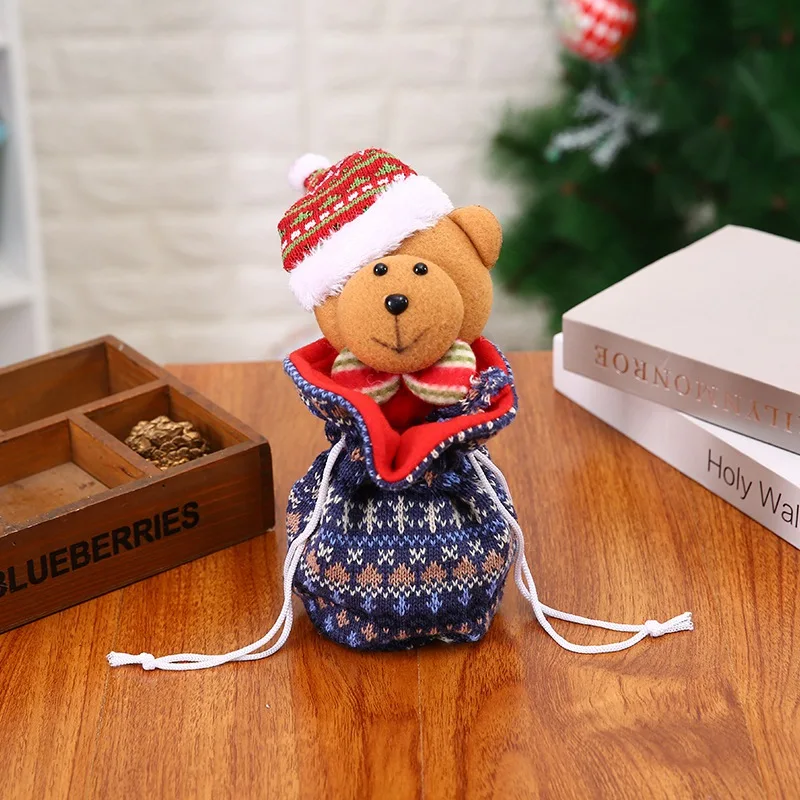 Knitted Christmas Apple Bags Christmas Drawstring Candy Gift Bags For Xmas Tree Decorations Snowman Santa Claus Elk Bear