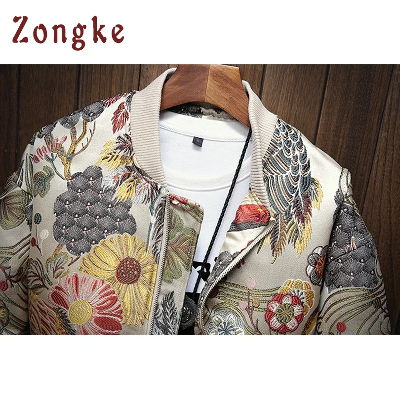 Zongke японская вышивка мужская куртка, пальто человек хип хоп Уличная Мужская куртка, пальто Бомбер куртка мужская Sping Новинка