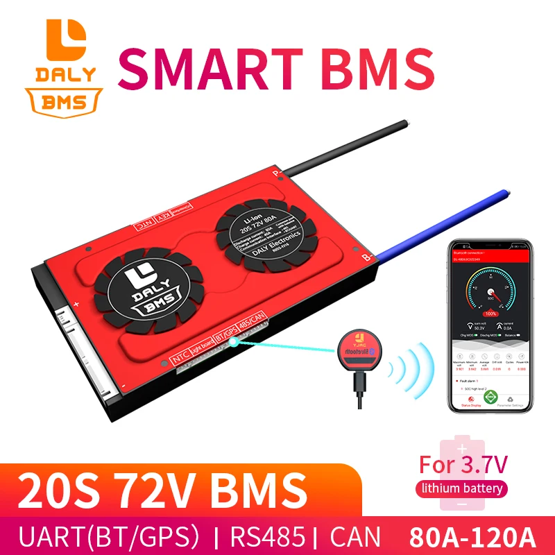 Daly 18650 Smart Li-ion 20S 72V BMS 80A 100A 120A Bluetooth 485 To USB Device CAN NTC UART Togther Lion LiFePO4 LTO Batteries |