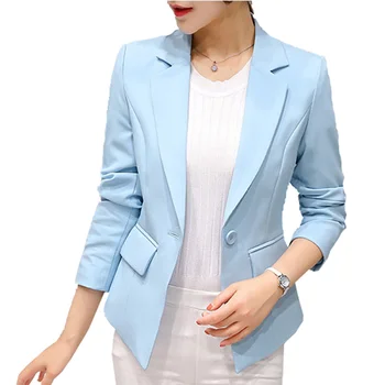 

Women Short Blazers 2020 Blazer Femme Pink Long Sleeve Blazers Solid One Button Coat Slim Office Lady Female Tops Suit