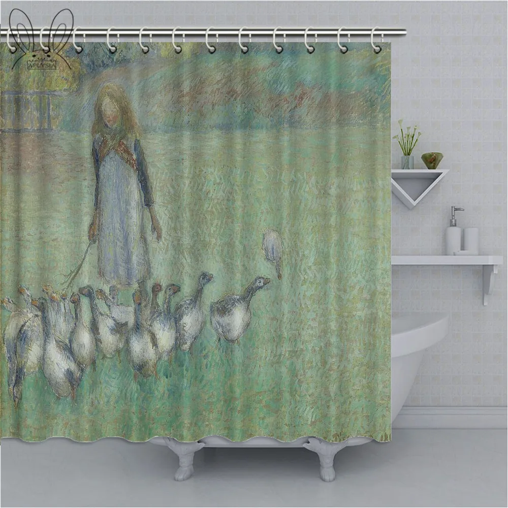 Aplysia Oil Painting Bath Shower Curtain 3D Tree Mildew-proof Polyester Fabric Shower Curtains For Bathroom Decor - Цвет: 096
