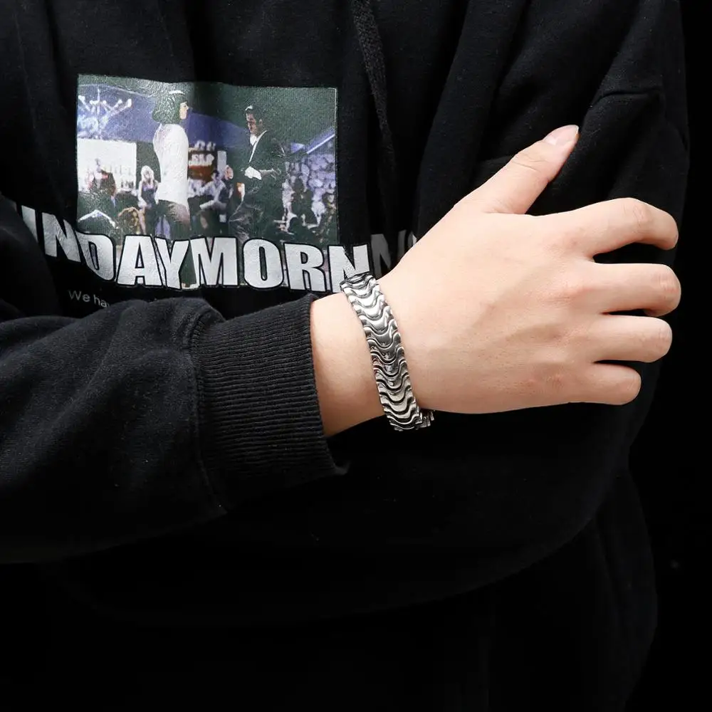 Fongten Silver Color Shiny Men Bracelet Stainless Steel Bone Chain Bangle Bracelets For Men Charm Jewelry Christmas Gifts