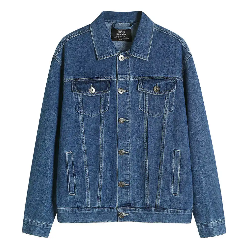 Dark blue Enjeolon Осенняя однотонная Повседневная приталенная Мужская джинсовая куртка размера плюс 3XL куртка-бомбер ковбойская Мужская джинсовая куртка Chaqueta Hombre NT802 - Цвет: Dark blue