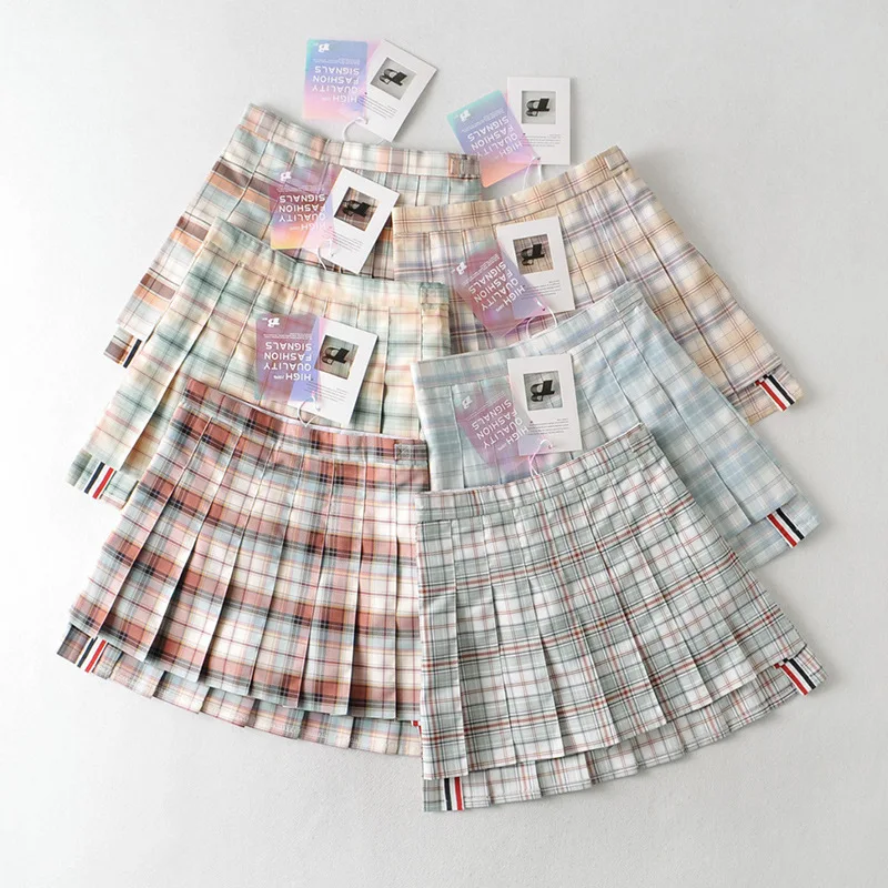 New Autumn Fashion High Street Women Skirt Y2k Irregular Plaid Tennis Skorts Femme Retro Jupe Tb Stripe Jk Pleated Faldas Mujer