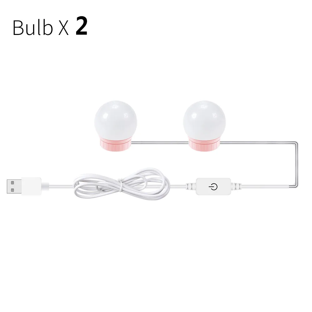 2 Bulbs Pink Светодиодный косметическое зеркало светодиодный светильник 12V USB светодиодный Голливуд макияж светильник с туалетным столиком зеркальная светильник лампочка US EU Plug затемнения настенный светильник - Испускаемый цвет: 2 Bulbs Pink
