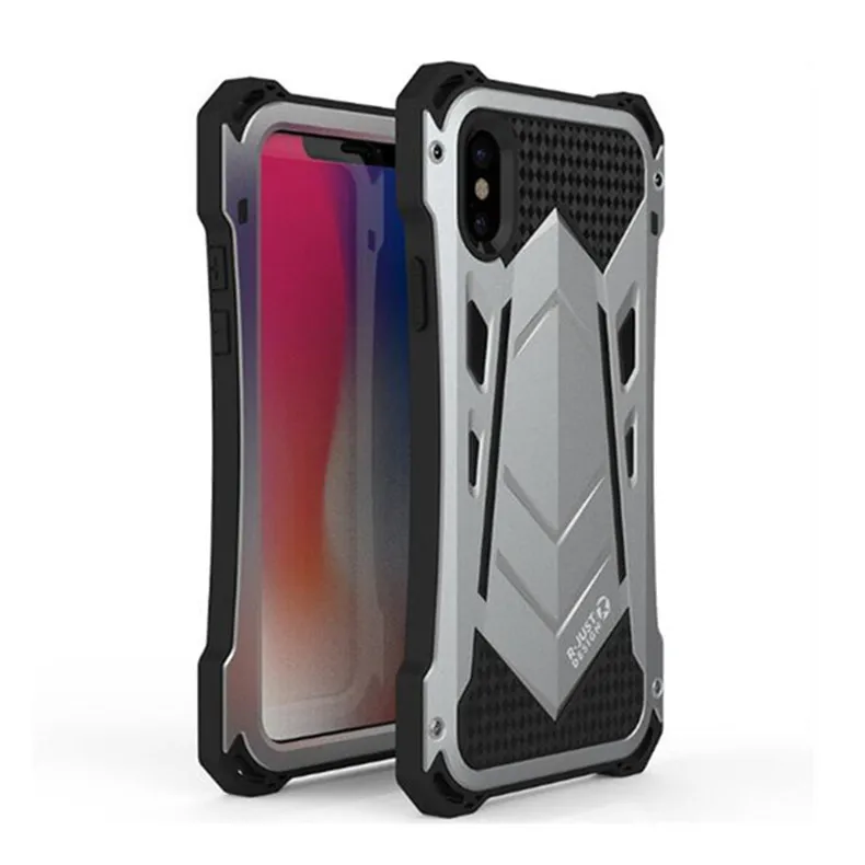 Silver R-JUST для iPhone Xs Max Xr чехол Coque водонепроницаемый ударопрочный прочный Броня металлический чехол для iPhone 7 8 Plus X полная защита - Цвет: Silver