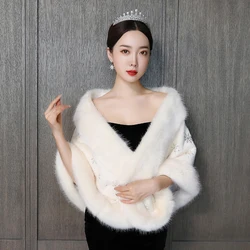 Snowflake Faux Fur Wrap Warm Large Shawl Winter Wedding Cover Up Stole Bridal Accessories Fashion Women Fur Shrug Jacket 2020