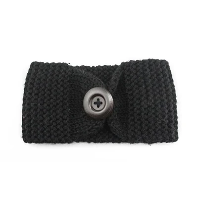 KHGDNOR Wool Knitted Hairband Winter Warm Fashion Button Cross Headband Solid Color Elastic Head Band for Women Girls - Цвет: black
