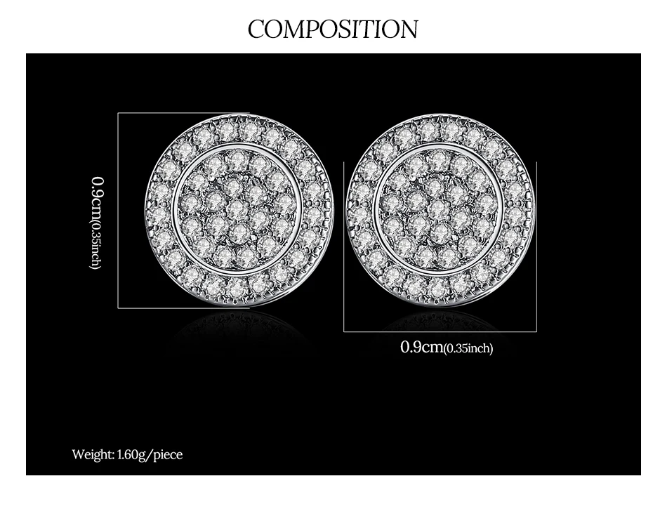 JINSE Punk Blue Cubic Zirconia Men's Stud Earrings Round Geometric Multicolor Charm CZ Stone Iced Earrings Hip Hop Jewelry Gift