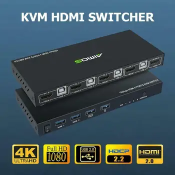 

AM-KVM401 USB 4K 60Hz Ultra HD Metal Case 4 Input 1 Output KVM Switch HDMI 2.0 Screen Switcher Shared Keyboard and Mouse