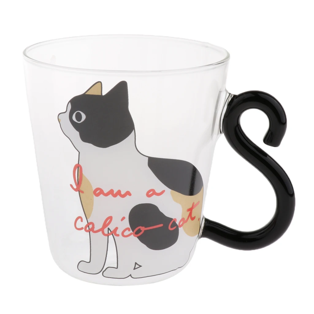Transparent Art Cat Pattern Glass Cup Double Wall Glass Coffee Mugs with Insulated Hand 250ml