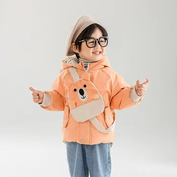 

Children's Clothing Winter Padded Jacket Boys Foreign Style Boys And Girls Cute Bear Backpack Cotton Coat Short Bread Coat Thick