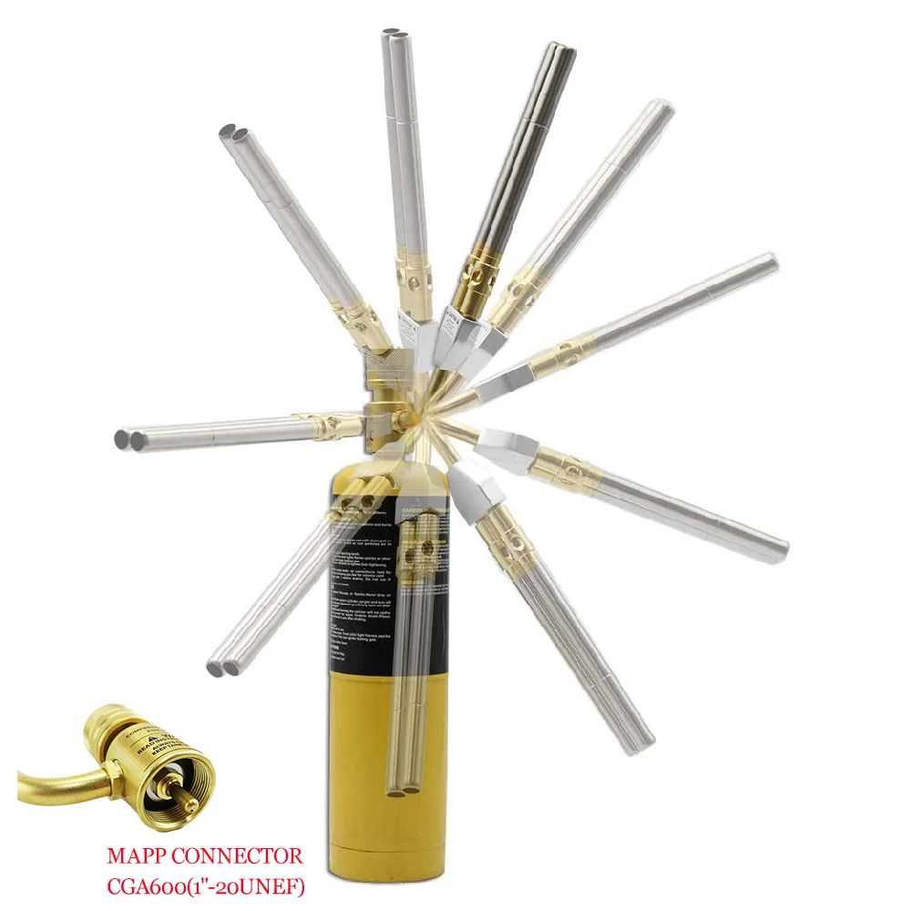 Welding Torch 2 Nozzles MAPP Torch Gas Welding Gun Flame Brazing Gun CGA600 Connection Burner Heater Blowtorch For Welding BBQ HVAC Plumbing B