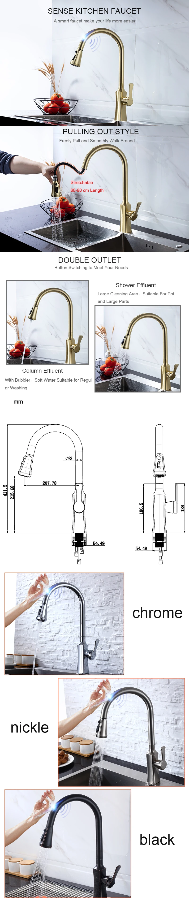 Senlesen Sense кухонный кран выдвижной носик смеситель для раковины с струей распылителя хром/Матовый никель/черный