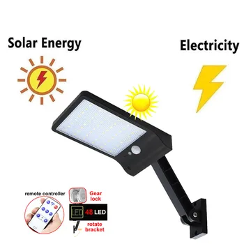 

remote control rotate bracket solar street light 48 LED Solar Light Three Modes Black White Waterproof Outdoor Gear lock newest