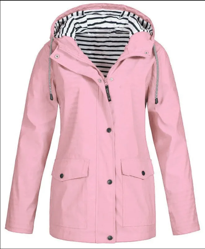 pink Осень-зима, женские куртки, одноцветные, с карманами, на молнии, внутри, хлопок, с капюшоном, ветровка, костюм для горного туризма, Женское пальто - Цвет: pink