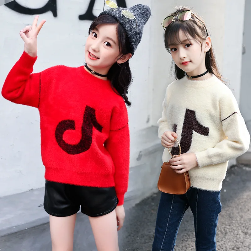 

Girls Red Christmas Sweater Winter Children Imitation Mink Cute Sweater Toddler Kids Girl Warm Pullover Sweaters 5 10 12 14 Year