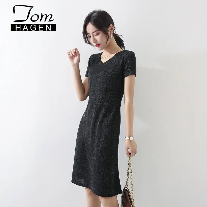 Женское трикотажное платье с v-образным вырезом повседневное длинное облегающее