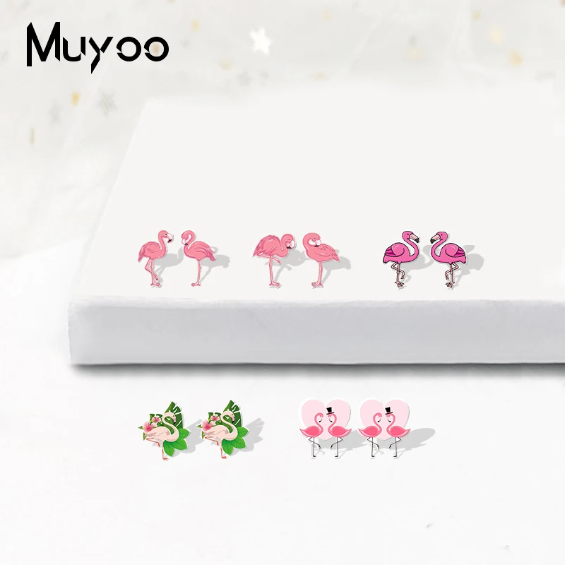 Модные Акриловые серьги Мультяшные милые розовые Фламинго серьги из эпоксидной смолы Тропическая Птица Фламинго серьги