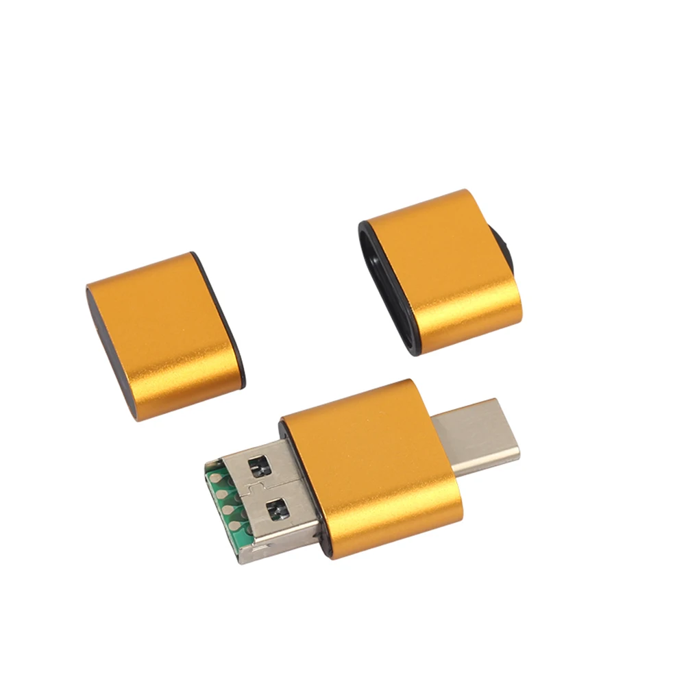 Универсальный адаптер для карт с двумя интерфейсами типа C и USB 2,0, мини, совместимый с высокой скоростью для телефона, портативный, многофункциональный, 2 в 1 - Цвет: Золотой