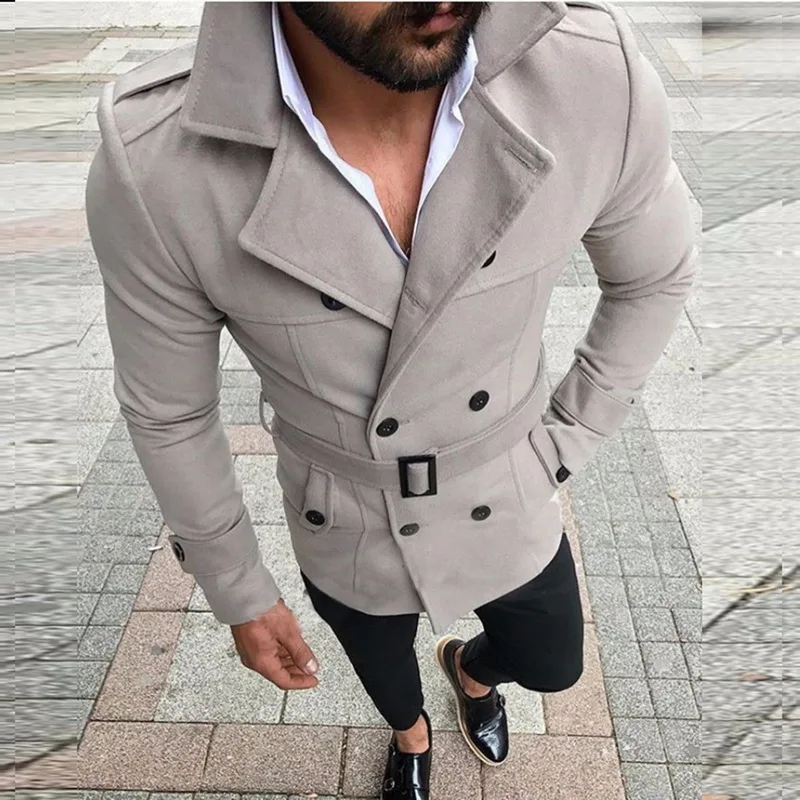 Повседневная куртка с отложным воротником, пальто для мужчин, Осень-зима, теплая уличная одежда, пальто на пуговицах, мужская мода, приталенный Тренч с длинным рукавом