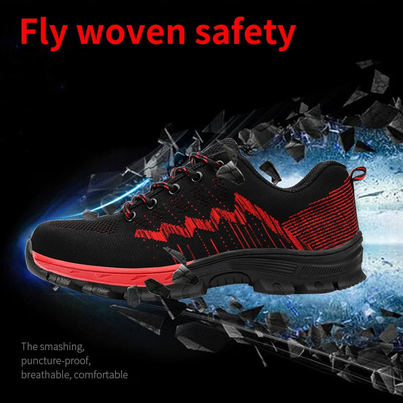 

Mesh Hard-Wearing Puncture-Proof Steel Toe Men Shoes Safty Summer NEW Round Toe Non Slip Casual Outdoor Zapatos De Hombre