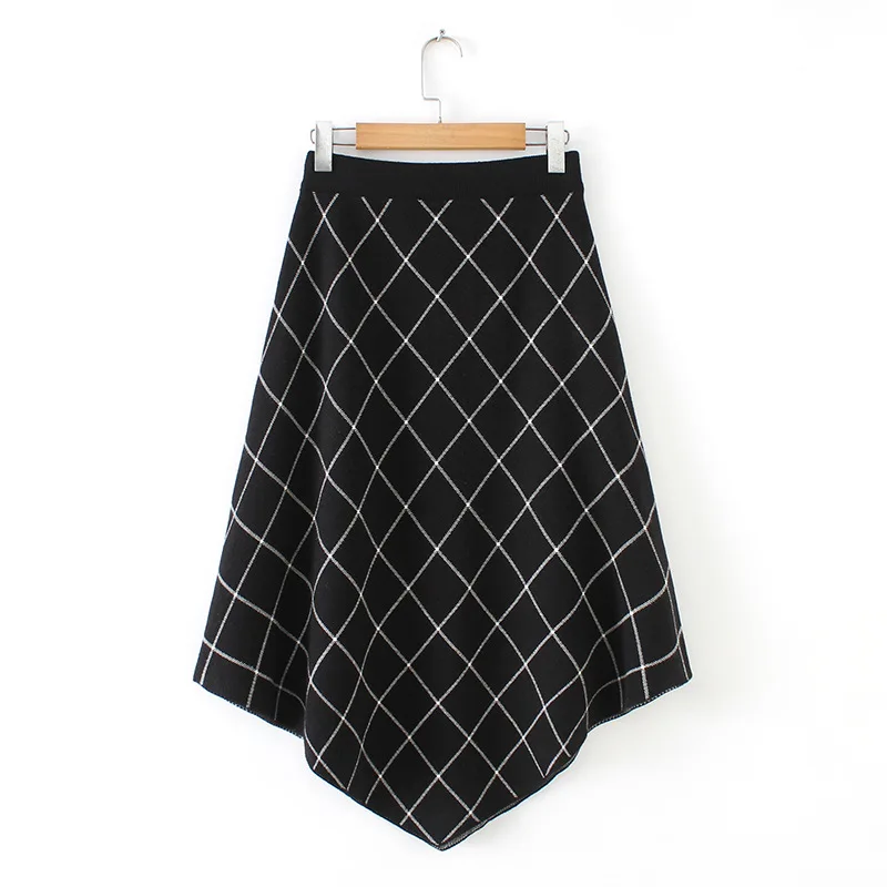 

Y5566-80001 WOMEN'S Dress Elegant Retro Diamond Shape Pattern Irregular High-waisted Mid-length Skirt