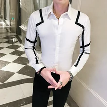 Брендовая Новая модная мужская рубашка, мужские повседневные рубашки, приталенная уличная рубашка-смокинг, Мужская одежда для ночного клуба и вечеринки, Camisas Hombre