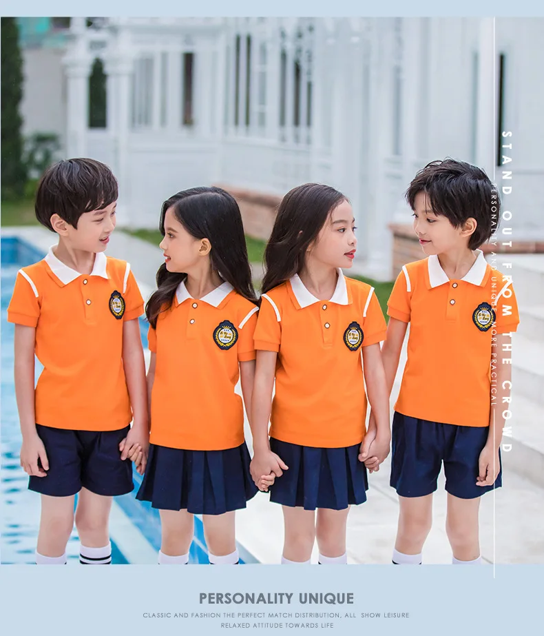 Школьная форма для молодых студентов, летняя хлопковая футболка комплект из двух предметов, костюм для детского сада летняя одежда детская одежда в британском стиле