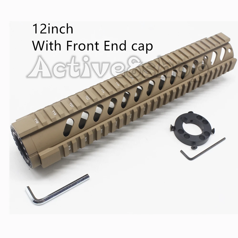 12inch With End Cap Светло-коричневый 7/10/12/15 ''дюйма свободном Handguard Keymod с наклоном заколкой для отверстие Quad рейку AR. 223/5. 56 AR-15 M16 M4 - Цвет: 12inch With End Cap
