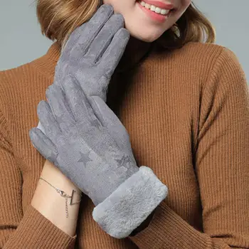 

Winter Women Suede Plush Full Fingers Mitten Outdoor Warm Touch Screen Gloves Women warm gloves outdoor cycling glove