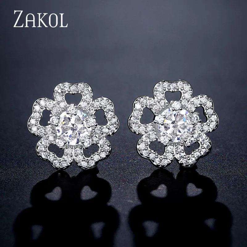 

ZAKOL Casual Micro-inlaid Cubic Zirconia Flowers Simple Stud Earrings Bridal Jewelry Women Wedding Dinner Birthday Gift FSEP2365