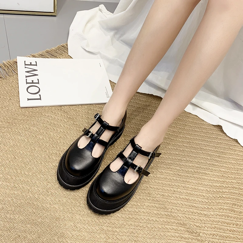 

thick platform shoes patent leather punk shoes High Heels ankle strap heels office shoes women black heels chunky shoes LJA952