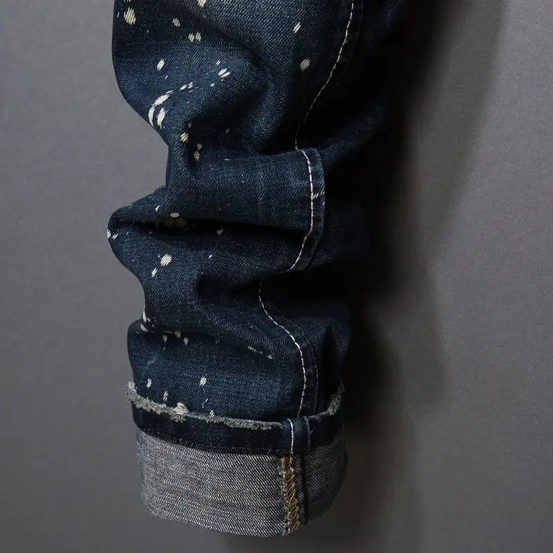 Men's Fashion Patchwork Ripped Embroidered Stretch Skinny Jeans Men Trendy Holes Patches Design Slim Fit Straight Denim Pants Men's Fashion Patchwork Ripped Embroidered Stretch Skinny Jeans Men Trendy Holes Patches Design Slim Fit Straight Denim Pants