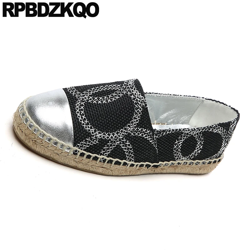 Alpargatas estampadas de cáñamo para mujer, zapatos de lona Retro, planos  informales, de punta redonda, mocasines negros bordados de diseñador,  2021|Zapatos planos de mujer| - AliExpress