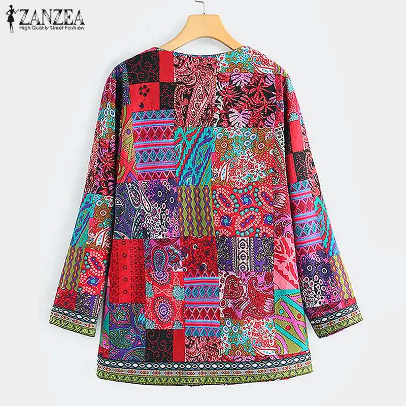 Best  2019 ZANZEA Ethnic Printed Cardigan Thin Coats Women's Jackets Casual Long Sleeve Blusas O Neck Ope