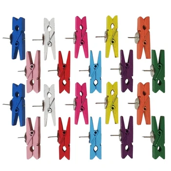 

Push Pins with Wooden Clips Pushpins Tacks Thumbtacks, Creative Paper Clips with Pins for Cork Boards Notes Photos Wall and Craf