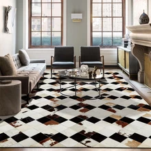 Роскошный клетчатый ковер из воловьей кожи в американском стиле, ковер из натурального телячьего меха для гостиной, украшения столовой, распродажа ковриков