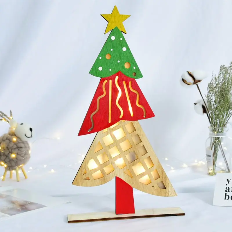 Деревянный дом Снеговик Санта Клаус Рождественская елка украшения с светодиодный настольный стол вечерние украшения для дома