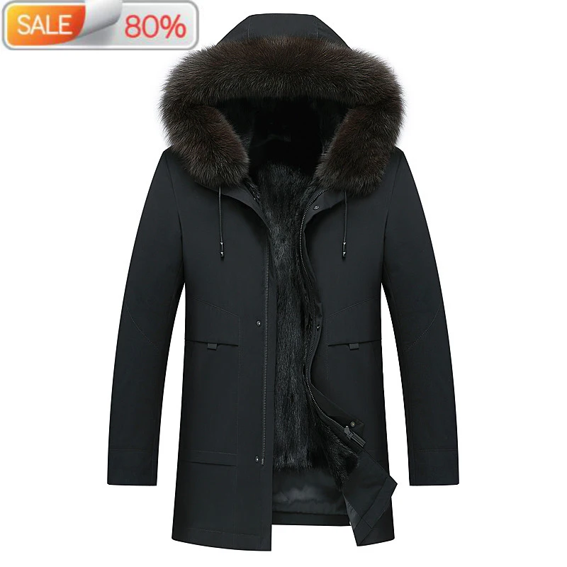 

Parka Real Coat Men Winter Jacket Fox Fur Collar Warm Mens Mink Jackets Long Parkas M1AD9A17173 B21547