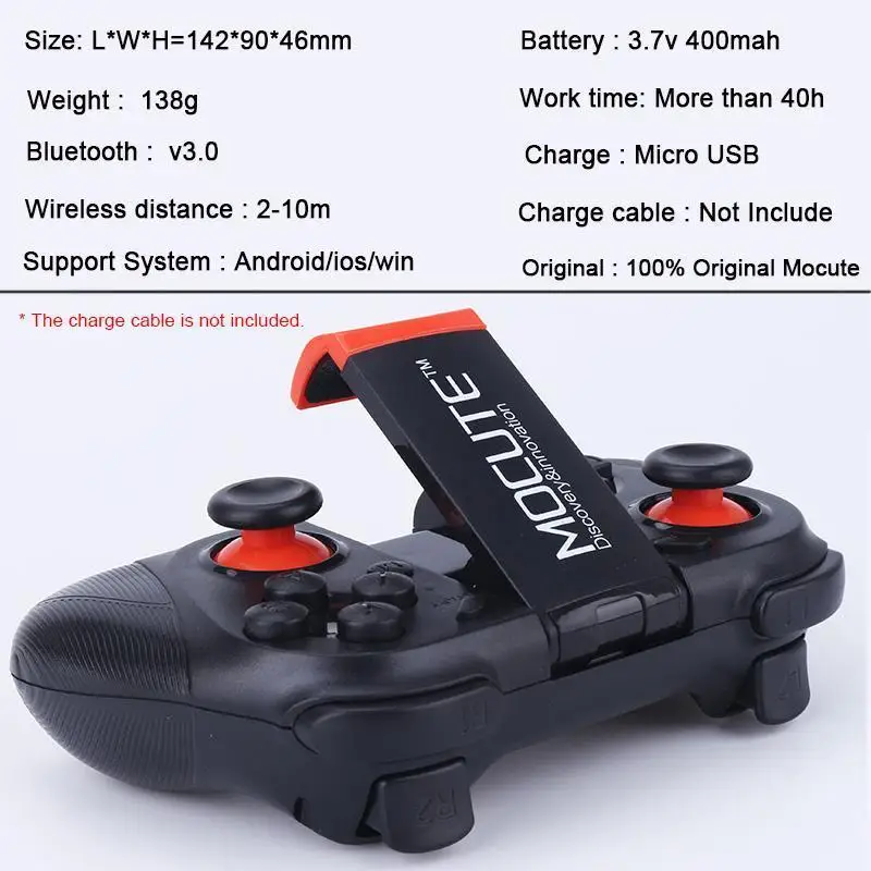 MOCUTE 050 VR игровой коврик Android джойстик Bluetooth управление Лер селфи пульт дистанционного управления затвора геймпад для ПК смартфон+ держатель