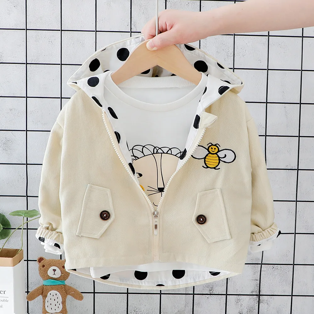 Beige Bee Осенняя модная куртка на молнии с капюшоном и длинными рукавами для маленьких девочек; Детские плащи; повседневные кардиганы; Верхняя одежда для мальчиков; casaco - Цвет: Beige Bee