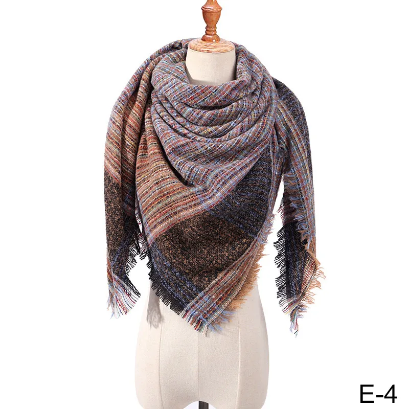 Модный женский зимний шарф в клетку, теплый треугольный шарф, шаль высокого качества на осень и зиму, теплая длинная одежда, аксессуары - Цвет: 4