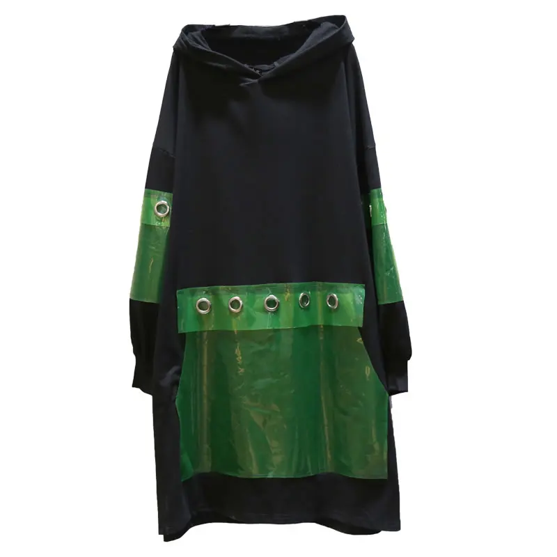 black GCC1843 XITAO/черное платье в стиле пэчворк с карманом; большие размеры; стильное платье с капюшоном и воротником; длинный рукав; все Элегантные платья; сезон осень; GCC1843 - Цвет: black GCC1843