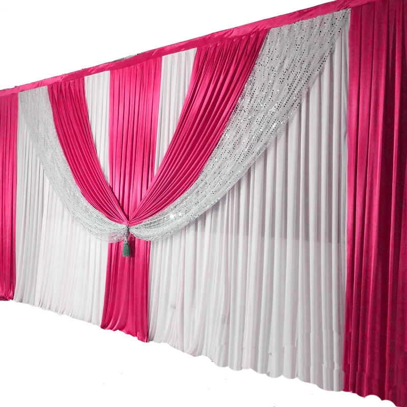 

Wedding Event Decoration Props 10FTX20FT Ice Silk Elegant Backdrop Swags Middle Silver Sequin Drape Background Curtain Supplies